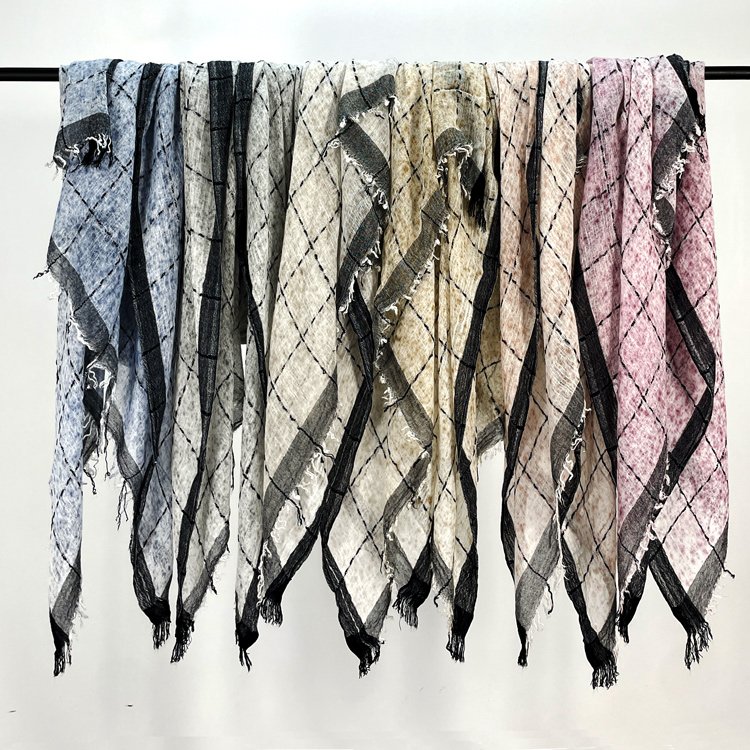 Fashion plaid turban hijab womens veil acrylic pashmina tassels Shawl wool cashmere head wrap voile shemagh scarf for women
