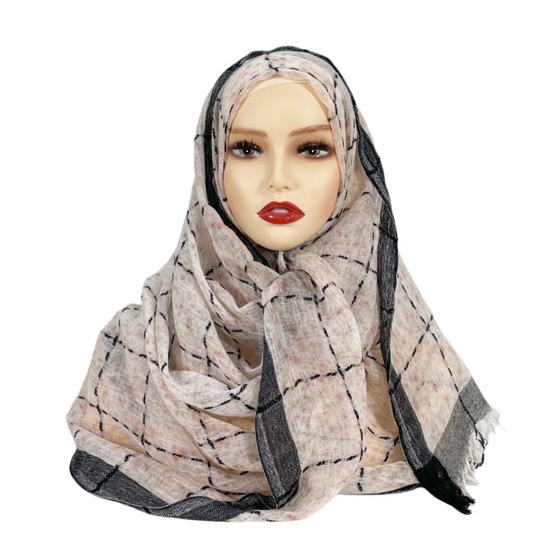 Fashion plaid turban hijab womens veil acrylic pashmina tassels Shawl wool cashmere head wrap voile shemagh scarf for women