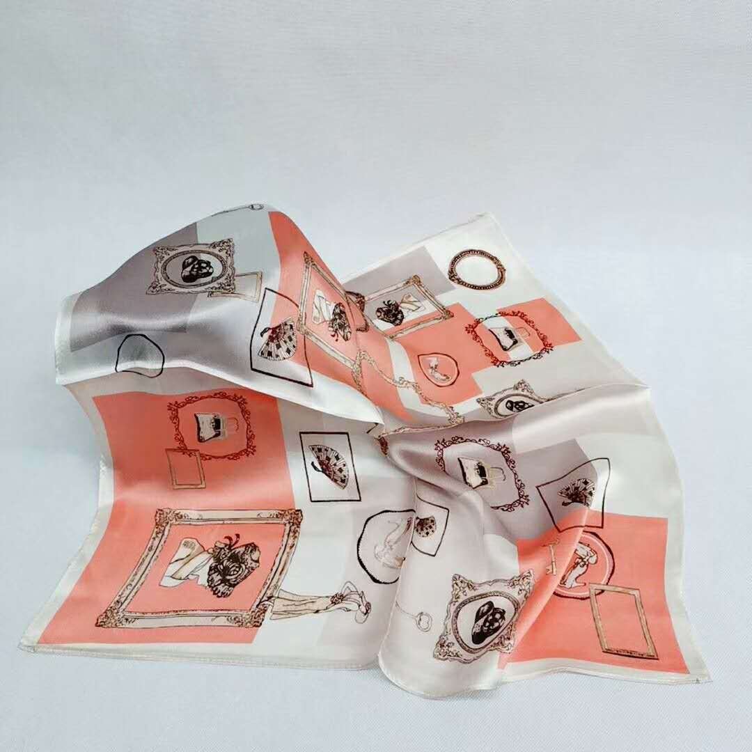 Ladies silk scarf digital printing pattern satin silk custom printing handkerchief summer headscarf wholesale custom square