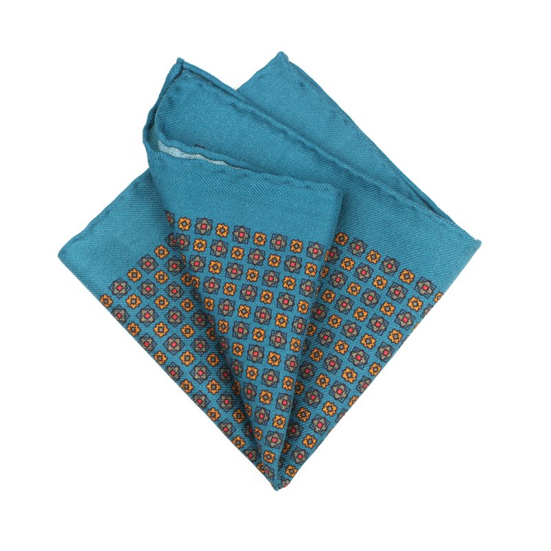 Oem Winter Wool Printed Pocket Square in Blue Custom Logo Men Pocket Handkerchief