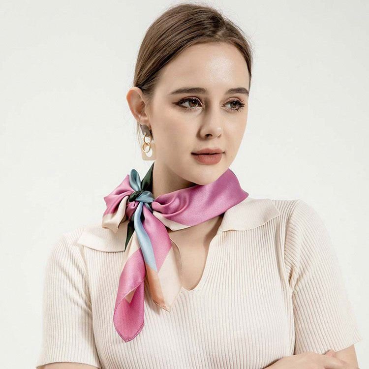 Multicolor Small MOQ Wholesale Luxury Elegant Brand Wrap Handkerchief 70*70Cm Bandanas Soft Square Satin Silk Scarf For Women