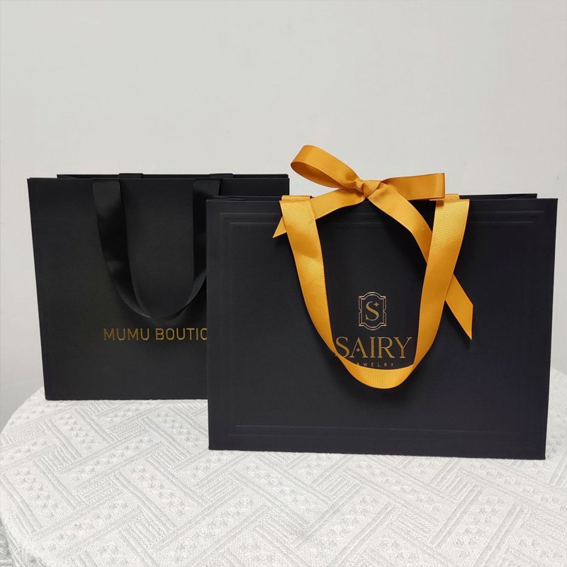 newsense custom printed black luxury shopping for small business clothes handles with your own logos paper gift bag