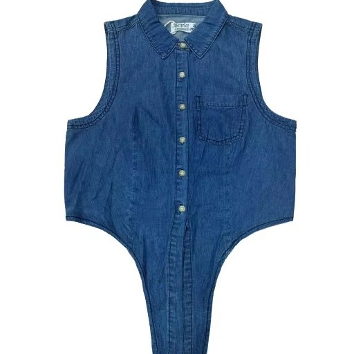 Fashionable Ladies Denim Vest with Butterfly Bow Hem Women's Tops