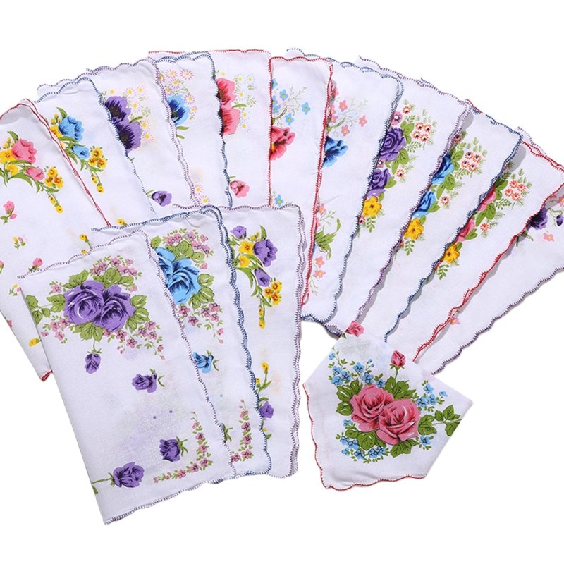 12Pcs Cotton Handkerchiefs Pure Hankies Jacquard Striped Pocket Square Towel DIY