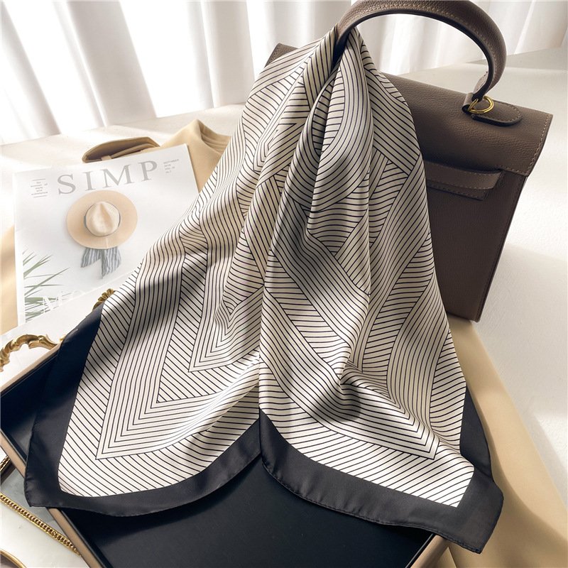 Luxury Brand geometry Printed Twill Silk Scarf Women Square Hijab Head Scarves 70*70cm Ladies Neck Hair Foulard Handkerchief