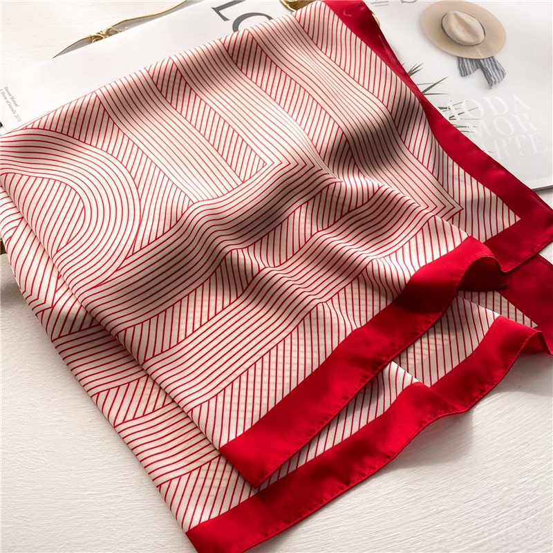 Luxury Brand geometry Printed Twill Silk Scarf Women Square Hijab Head Scarves 70*70cm Ladies Neck Hair Foulard Handkerchief