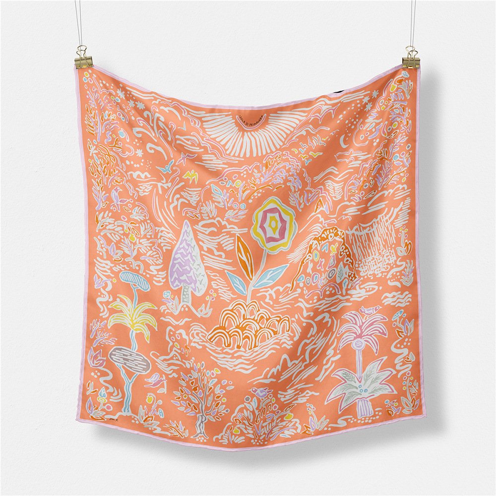 Hot Selling Luxury Retro Plant Flower Handkerchief Quick Drying Polyester Fiber Handkerchief For Women