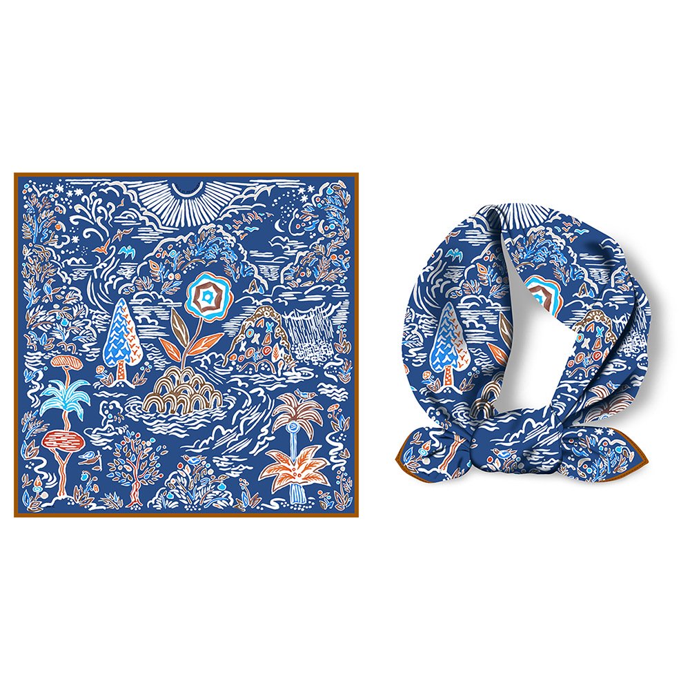 Hot Selling Luxury Retro Plant Flower Handkerchief Quick Drying Polyester Fiber Handkerchief For Women