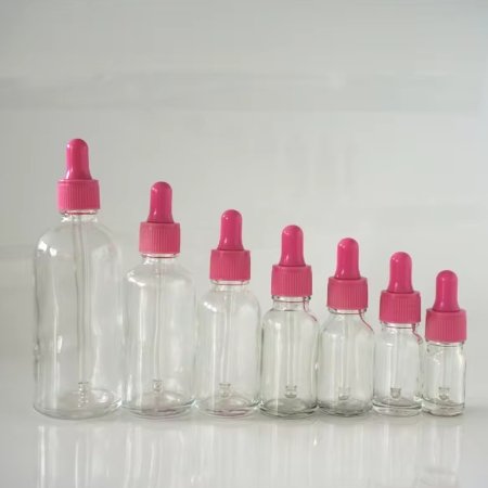 100ml Empty Essential Oil Bottle Pink Rubber Head Dropper Cover Pink Cap Transparent Glass Containers