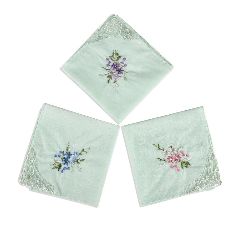 Wholesale Panuelo para mujer Custom Premium Handmade Ladies 100% Cotton Lace Corner Colored Embroidered Handkerchiefs for Women