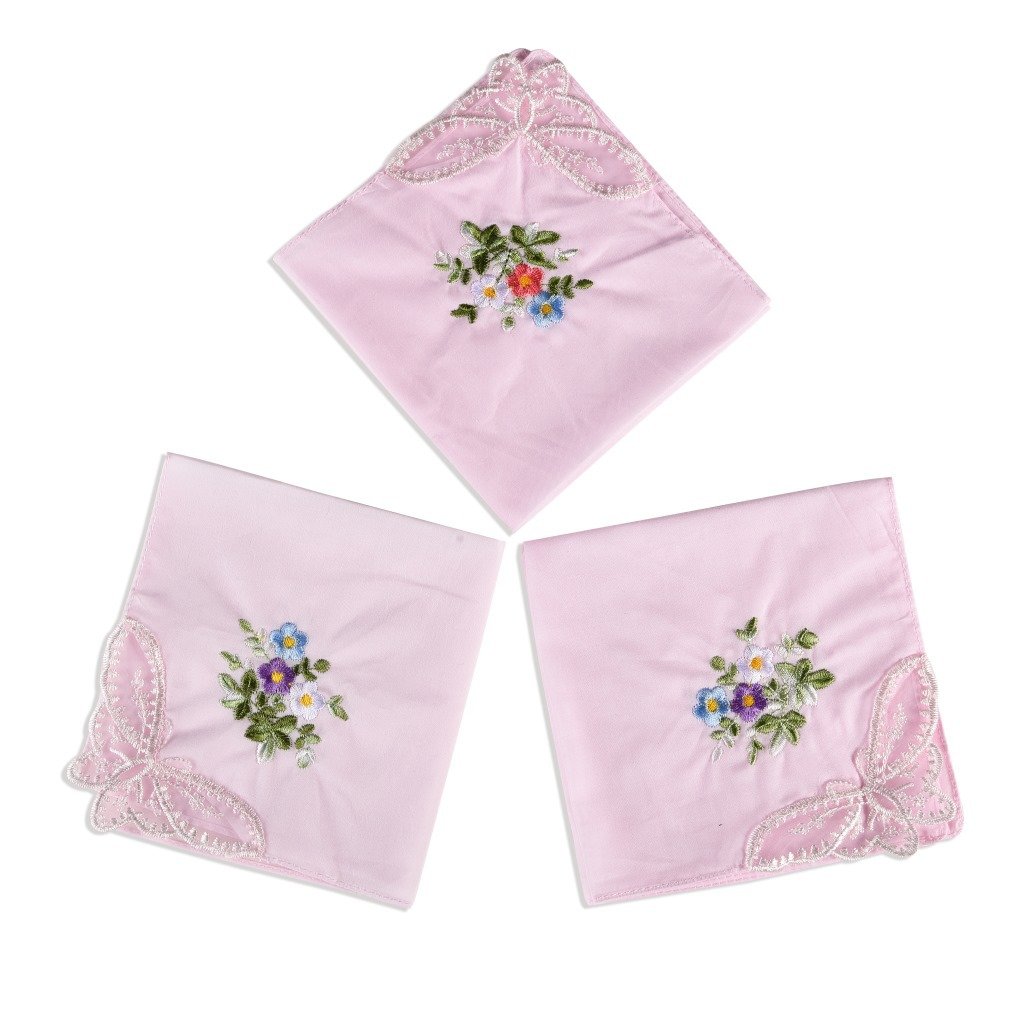 Wholesale Panuelo para mujer Custom Premium Handmade Ladies 100% Cotton Lace Corner Colored Embroidered Handkerchiefs for Women