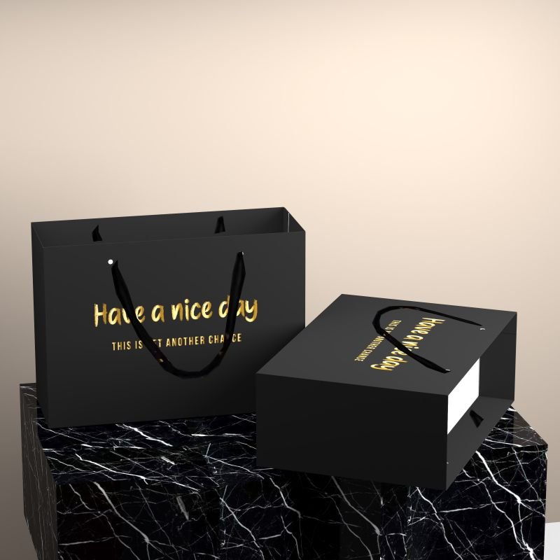 Black Soy Ink Fashion Personal Care Liquid Soap Paper Bag Gift Bag with Foil