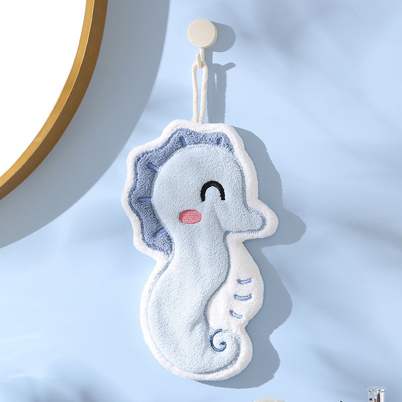 Wholesale Embroidery LOGO Ocean Hanging Style Hand Towel Coral Fleece Absorbent Kitchen Bathroom Dual-use Handkerchief