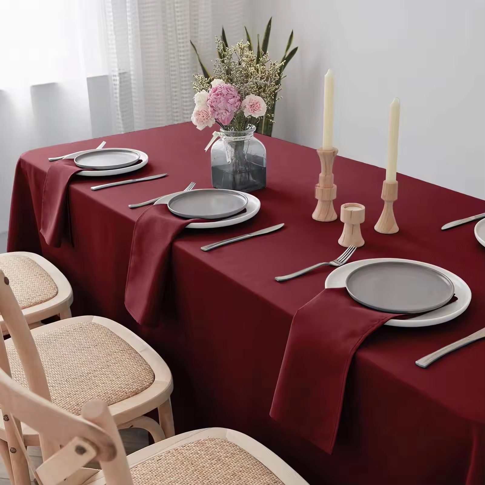 Hot Sale 20 Inches Burgundy Satin Napkins Soft Handkerchief Wedding Banquet TableCloth Dinner Decoration Custom Napkins