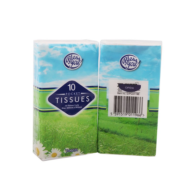 10 Packet Tissue Pocket Handkerchiefs Facial Tissue Interfolded Tissue Paper Towel Wood Pulp Original 3 Ply Accept OEM 10sheets