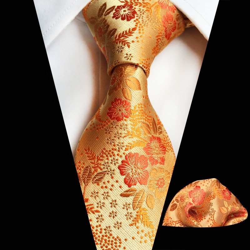 Wholesale Silk Jacquard Men's Suit Tie Floral Necktie With Pocket Square Set Custom Necktie Handkerchief For Wedding Business