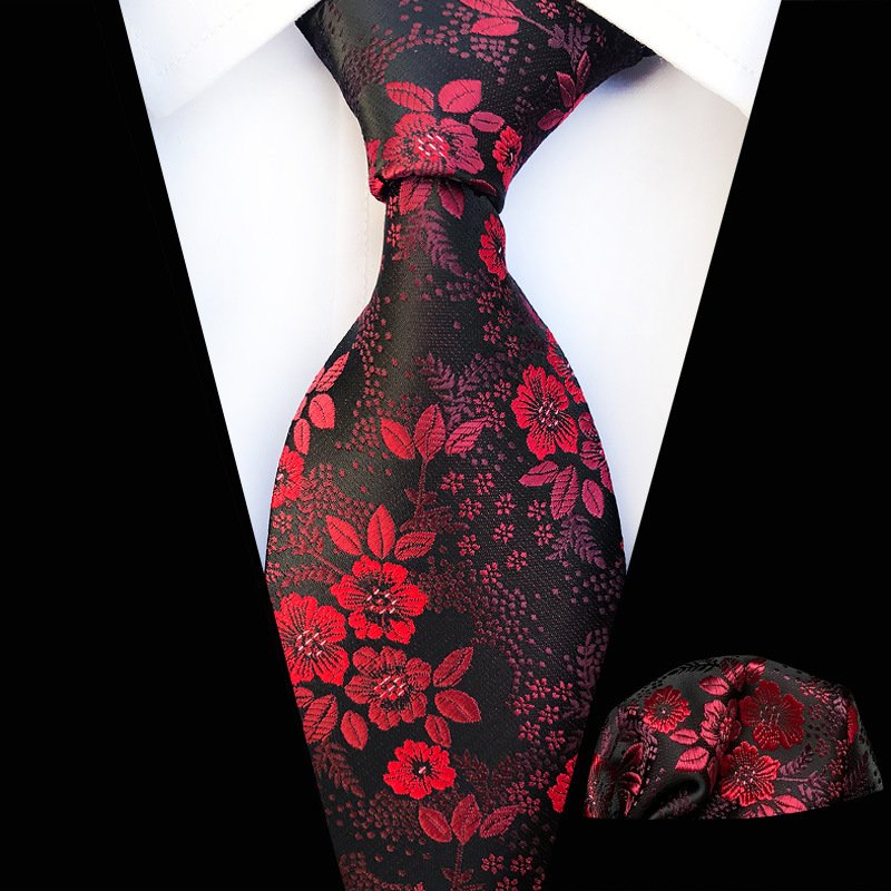 Wholesale Silk Jacquard Men's Suit Tie Floral Necktie With Pocket Square Set Custom Necktie Handkerchief For Wedding Business