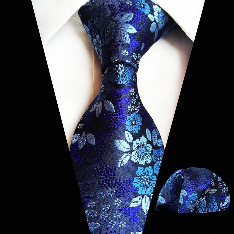 Wholesale Silk Jacquard Men's Suit Tie Floral Necktie With Pocket Square Set Custom Necktie Handkerchief For Wedding Business