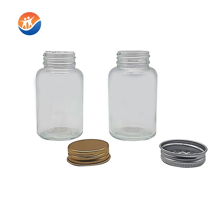 Manufactory Direct 60ml 100ml 120ml 150ml 500ml Wide Mouth Glass Bottle Pill Tablet Container Bottle with Plastic Aluminum Cap