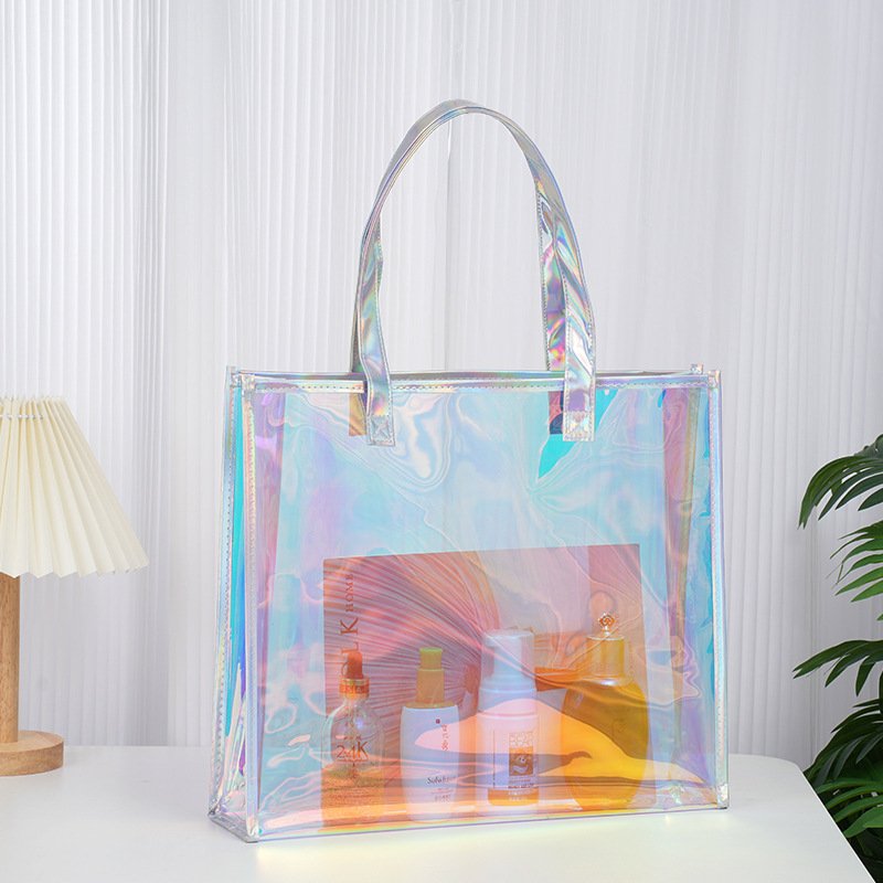 Wholesale Pvc Tote Bag Transparent Waterproof Travel Hand Bag Fashion Clear Printed Pvc Shopping Beach bag