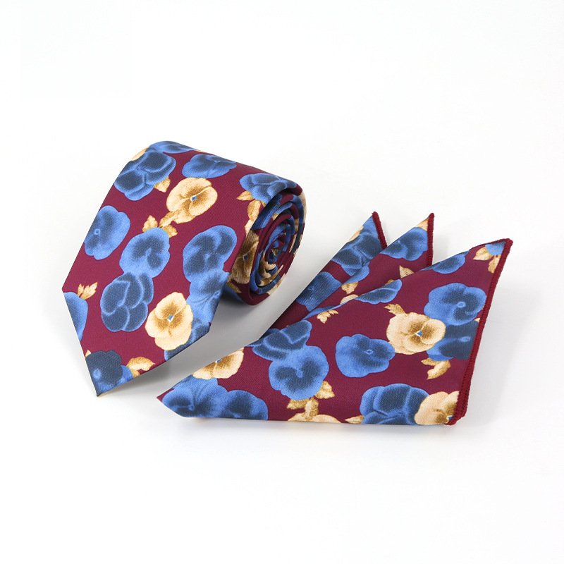 Fashion Men's Polyester Printed Neck Tie In Good Quality Handkerchief Square Pocket Set