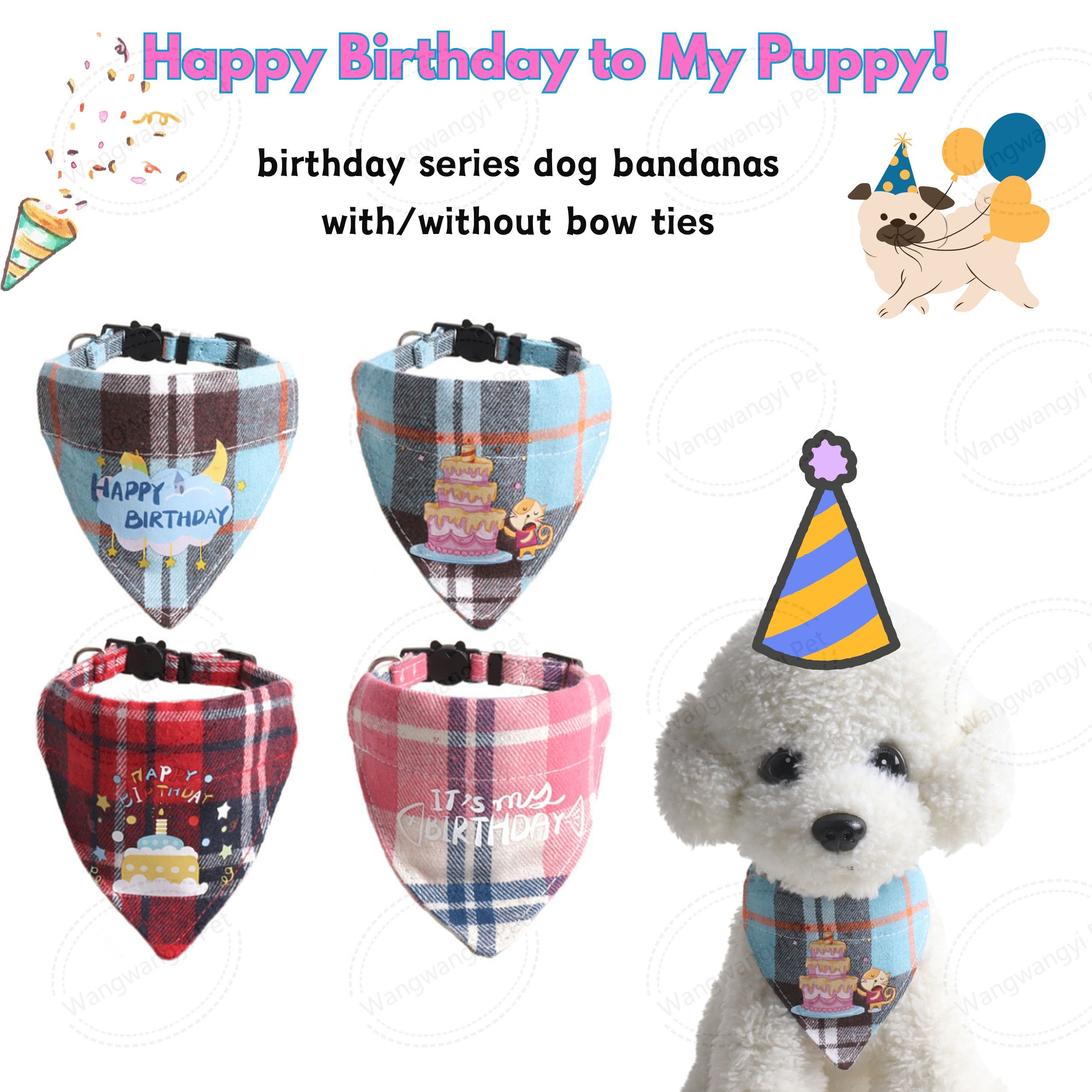 100% Cotton Dog Birthday Bandana Party Series Thick Fabric Pet Kerchief for Puppy