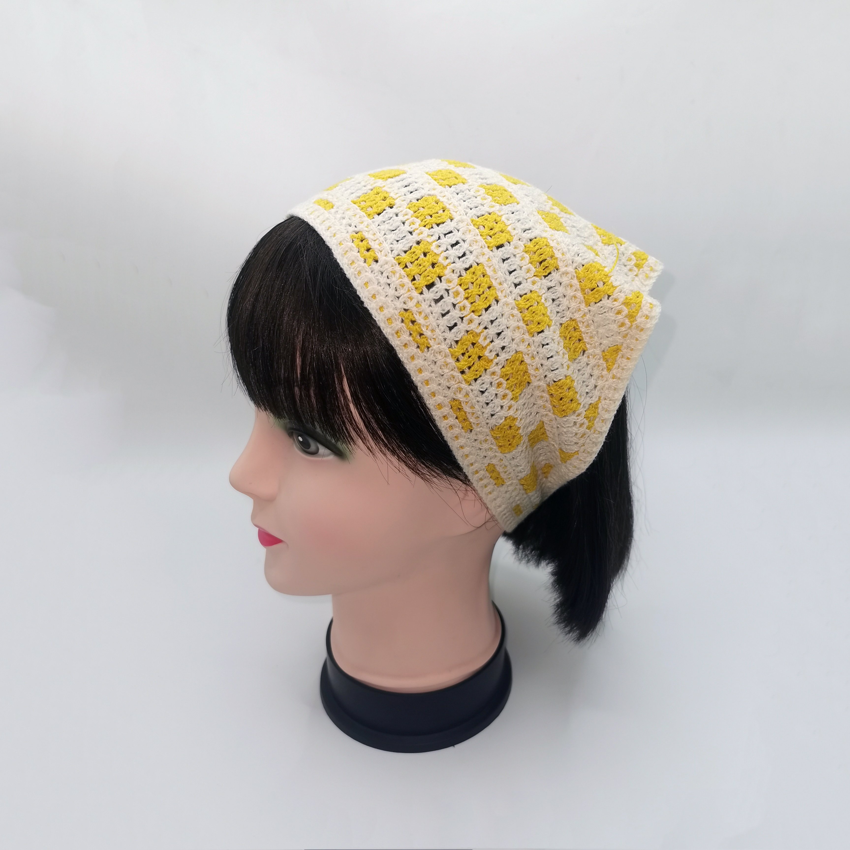 Wholesale grandma hand woven square scarf pattern headband crocheted women's headscarf