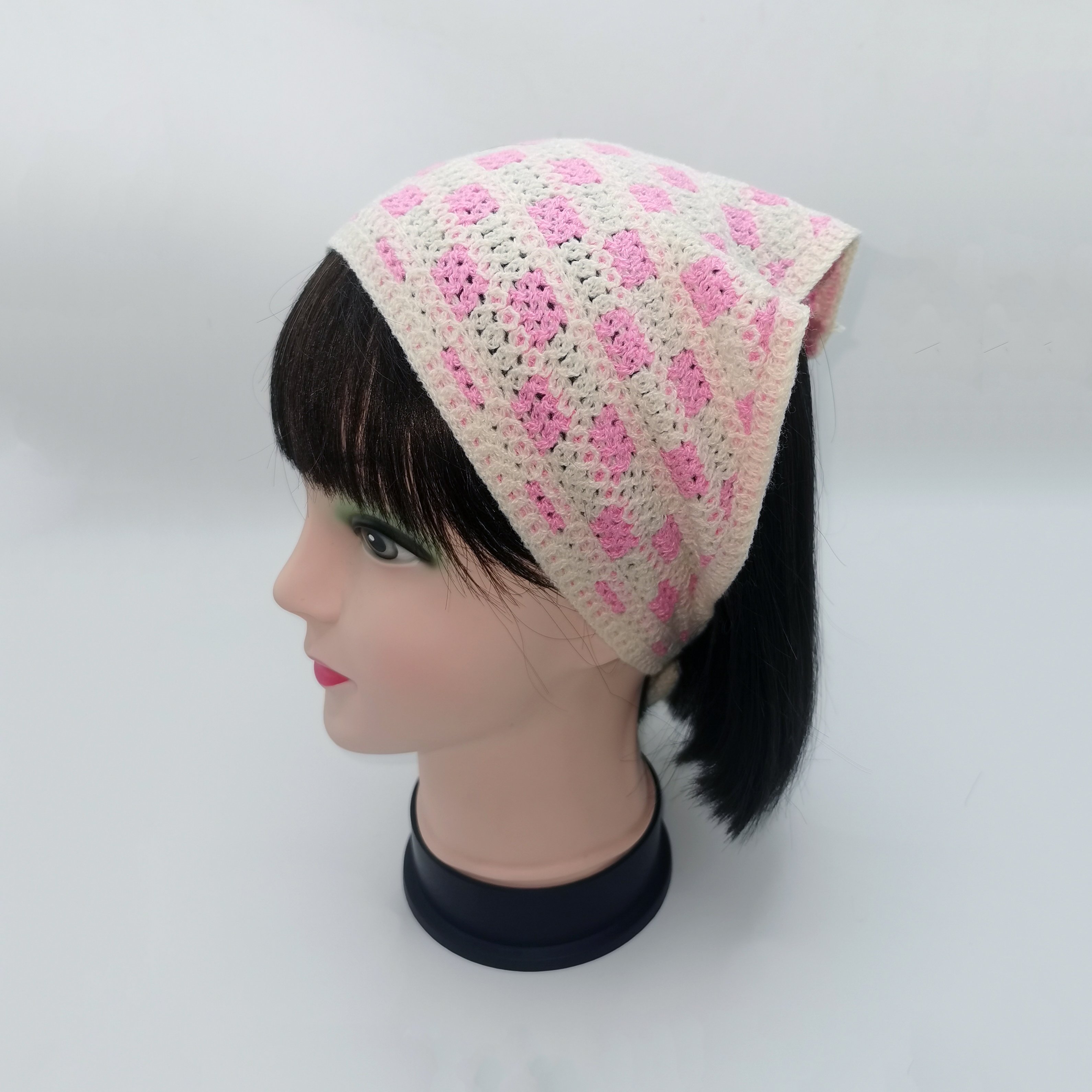 Wholesale grandma hand woven square scarf pattern headband crocheted women's headscarf