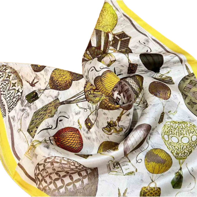 Luxury Brand Desgin High Quality Silk Square Scarf Ladie's Neck Handkerchief Soft Female Foulard Hot Air Balloon Printed Scarves