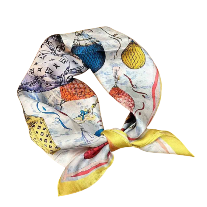 Luxury Brand Desgin High Quality Silk Square Scarf Ladie's Neck Handkerchief Soft Female Foulard Hot Air Balloon Printed Scarves