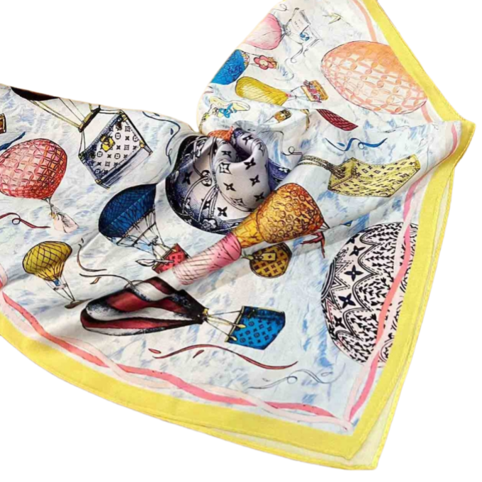 Luxury Brand Desgin High Quality Silk Square Scarf Ladie's Neck Handkerchief Soft Female Foulard Hot Air Balloon Printed Scarves