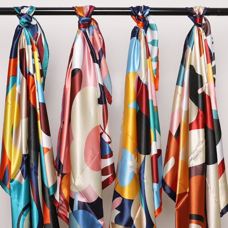 Digital Women Big Custom Silk Printing Square Scarves Satin Scarfs Plain Dyed Summer