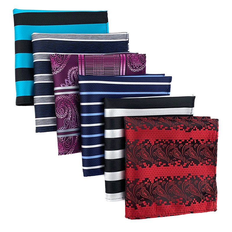 New Pocket Square Handkerchief Accessories Paisley Stripes Hankies For Wedding Men's Suit