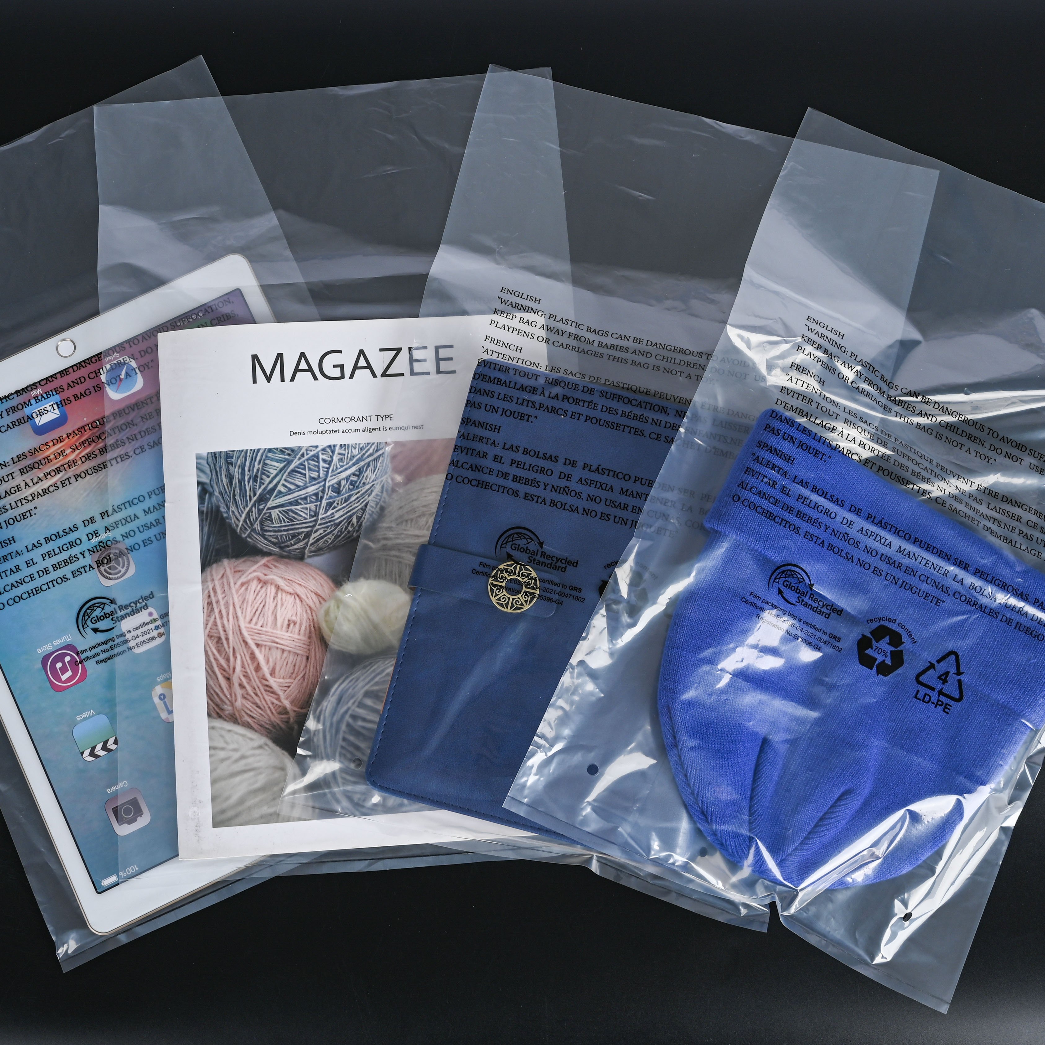 GRS Recycled Self Adhesive Packaging Bag Clear Plastic Bag Packing Bag With Tape