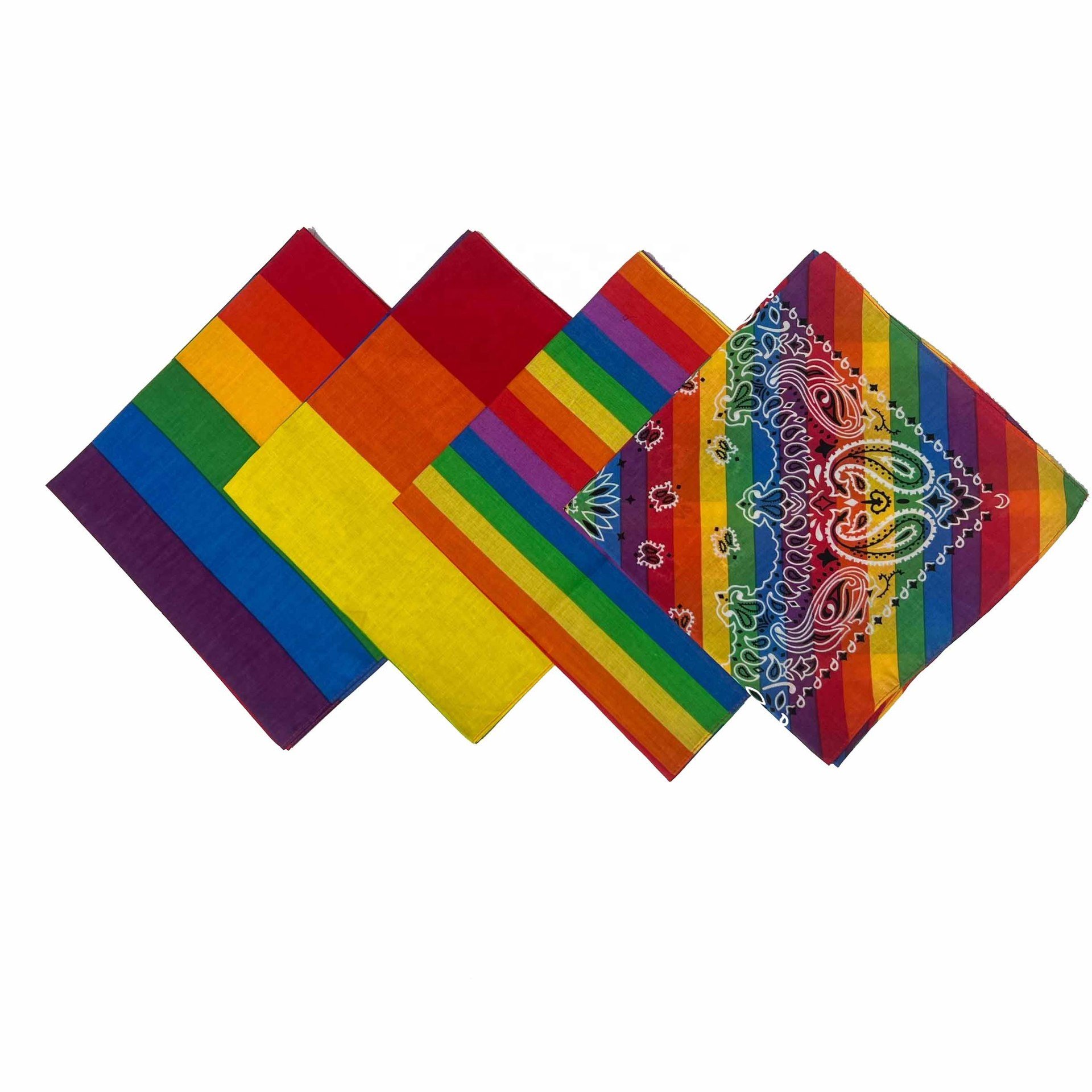 Custom Sublimation Rainbow Handkerchief Headwear Cotton Gay Pride LGBT Party Decorative Bandanas