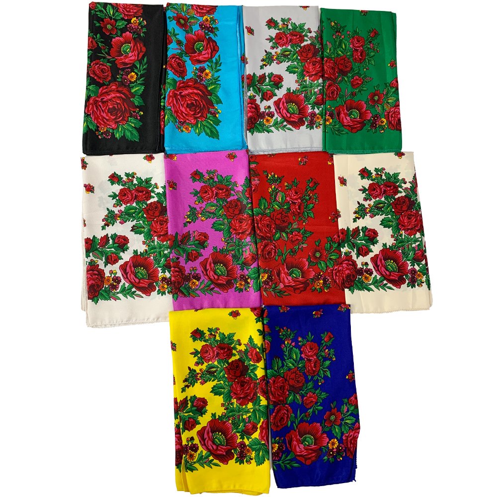 Russian Floral Print Scarf Luxury Women Flower Printed Square Bandana Ukrainian Headband Shawl Handkerchief Head Wraps