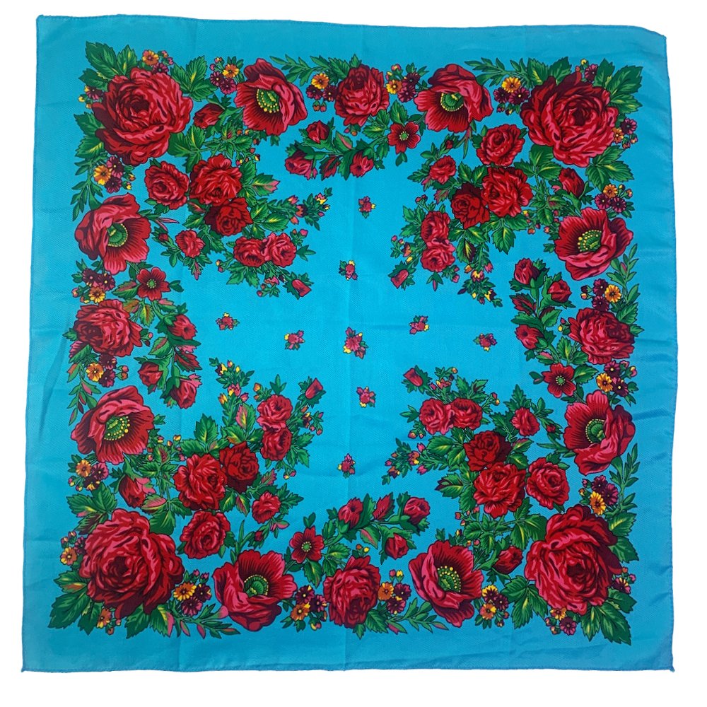 Russian Floral Print Scarf Luxury Women Flower Printed Square Bandana Ukrainian Headband Shawl Handkerchief Head Wraps
