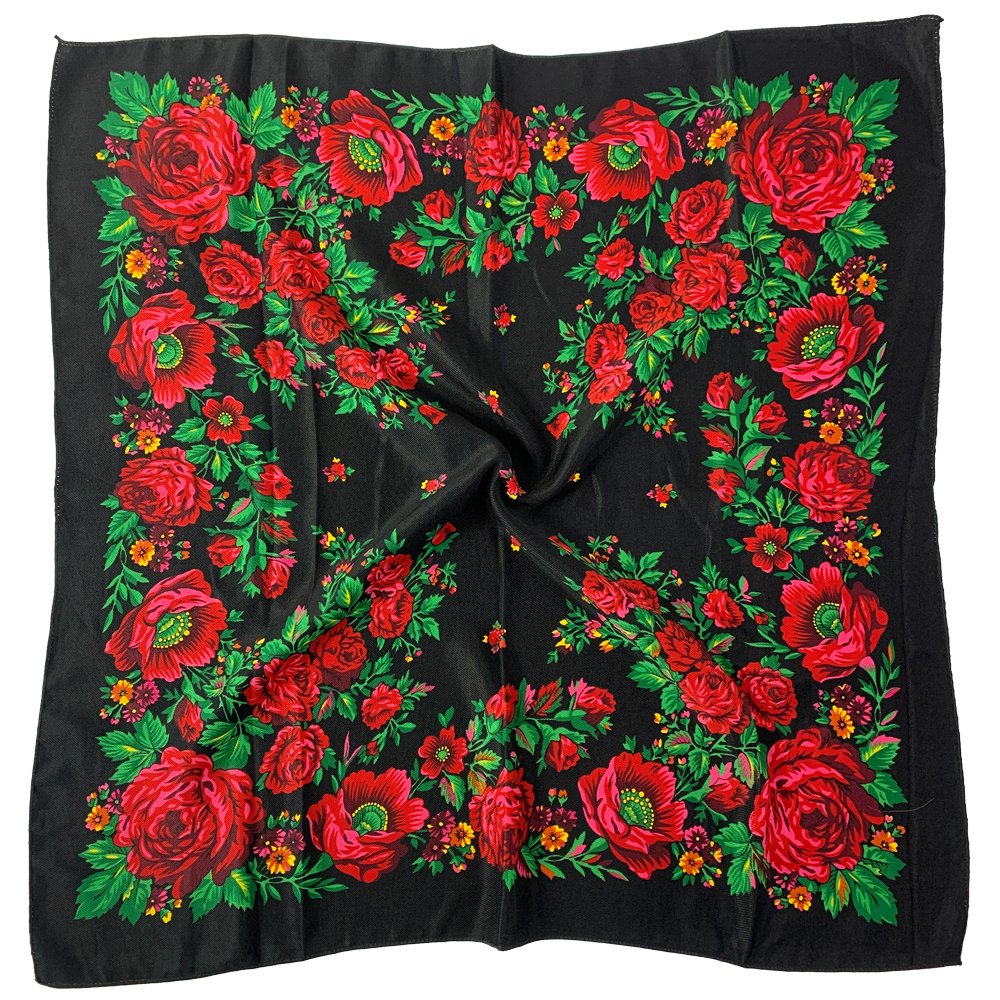 Russian Floral Print Scarf Luxury Women Flower Printed Square Bandana Ukrainian Headband Shawl Handkerchief Head Wraps
