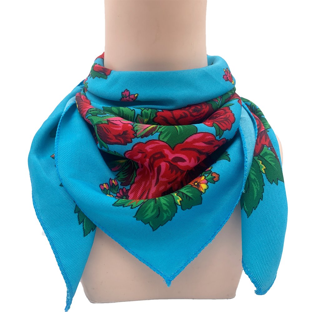 Russian Floral Print Scarf Luxury Women Flower Printed Square Bandana Ukrainian Headband Shawl Handkerchief Head Wraps