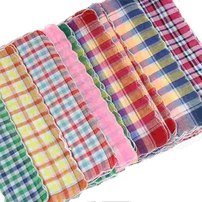 12Pcs Womens Ladies Handkerchiefs 100% Cotton Soft Plaid Handkerchiefs Mixed Color Pocket Hanky BBB1062