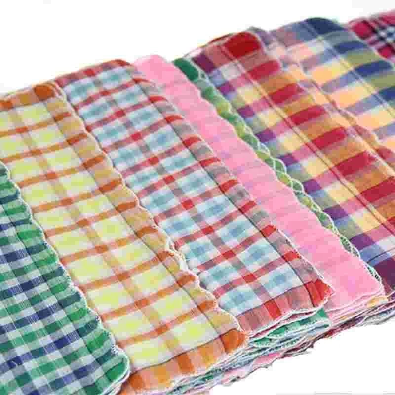 12Pcs Womens Ladies Handkerchiefs 100% Cotton Soft Plaid Handkerchiefs Mixed Color Pocket Hanky BBB1062