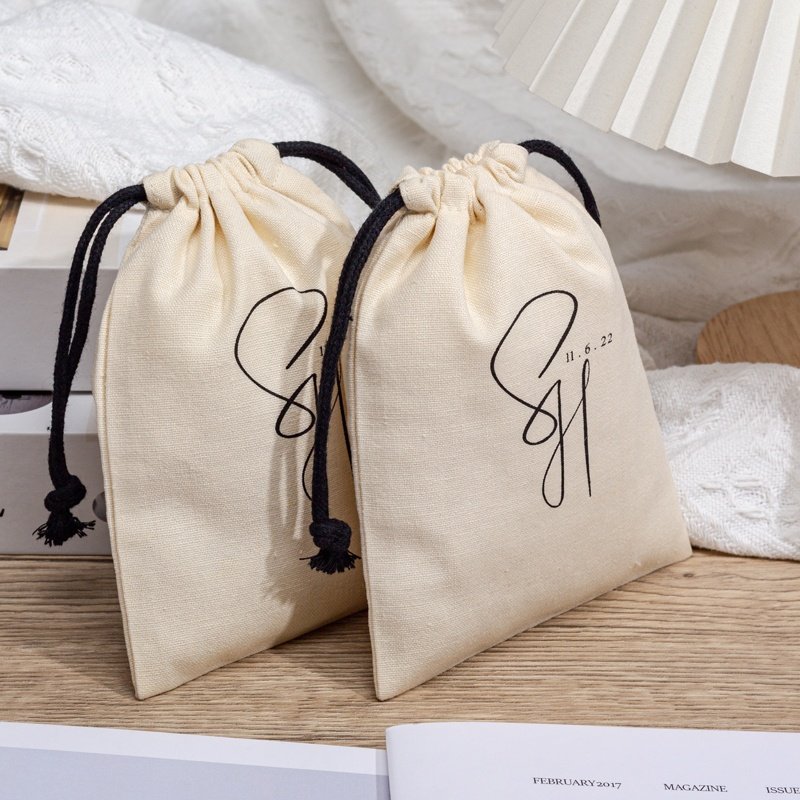Recyclable Canvas Printed Cotton Linen Draw String Bags Packaging Custom Logo Drawstring Bag