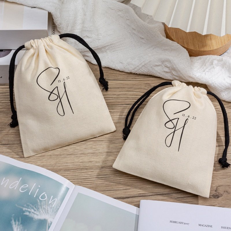Recyclable Canvas Printed Cotton Linen Draw String Bags Packaging Custom Logo Drawstring Bag