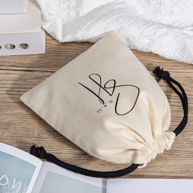 Recyclable Canvas Printed Cotton Linen Draw String Bags Packaging Custom Logo Drawstring Bag