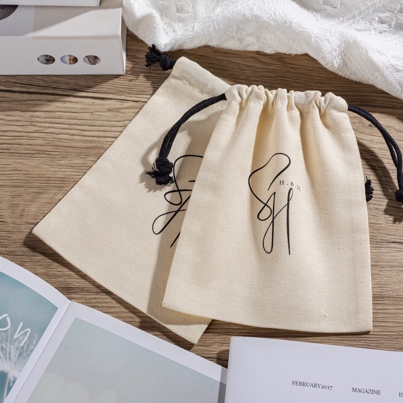 Recyclable Canvas Printed Cotton Linen Draw String Bags Packaging Custom Logo Drawstring Bag
