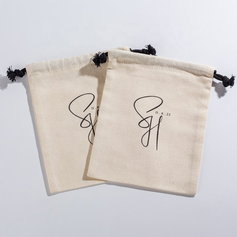 Recyclable Canvas Printed Cotton Linen Draw String Bags Packaging Custom Logo Drawstring Bag