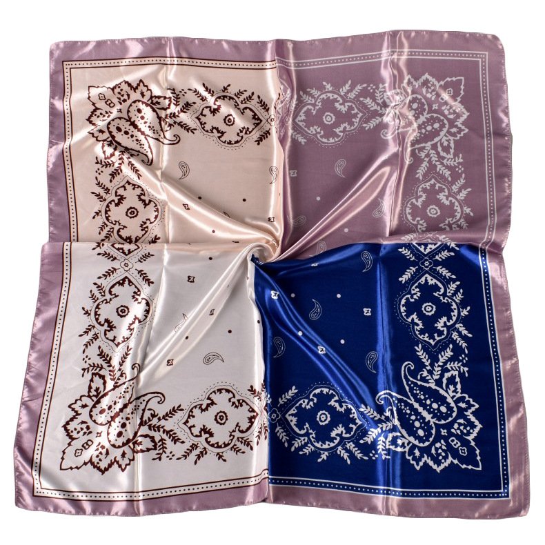 Boho Color Block 90*90cm Women Lady Silky Headwraps Silk Satin Head Hair Wrapping Scarf Paisley Bandanna