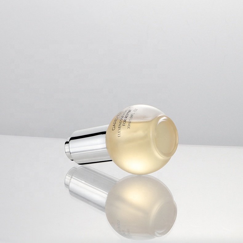 30ml high grade ball shape glass essential oil push dropper bottle 1OZ liquid frosted glass bottle Dispense serum bottle