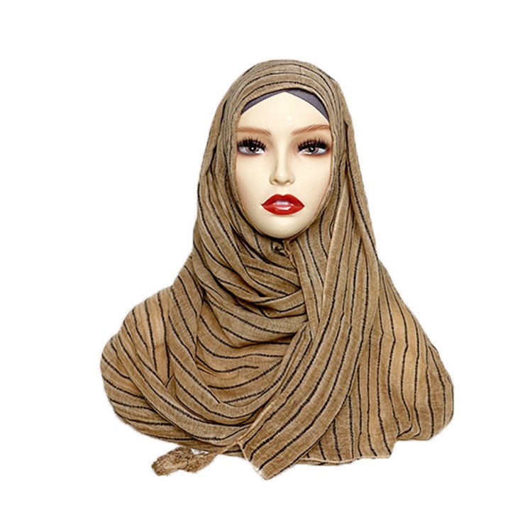Designer muslim woman fashion hand dyed color stripes viscose hijab cotton scarf rayon shawl tassel turbans for ladies 2024