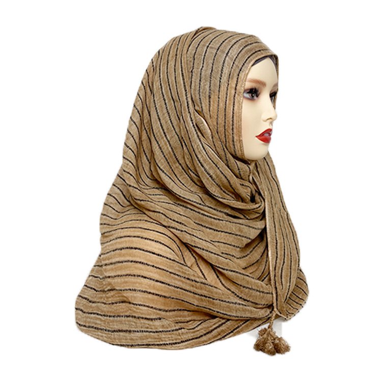 Designer muslim woman fashion hand dyed color stripes viscose hijab cotton scarf rayon shawl tassel turbans for ladies 2024